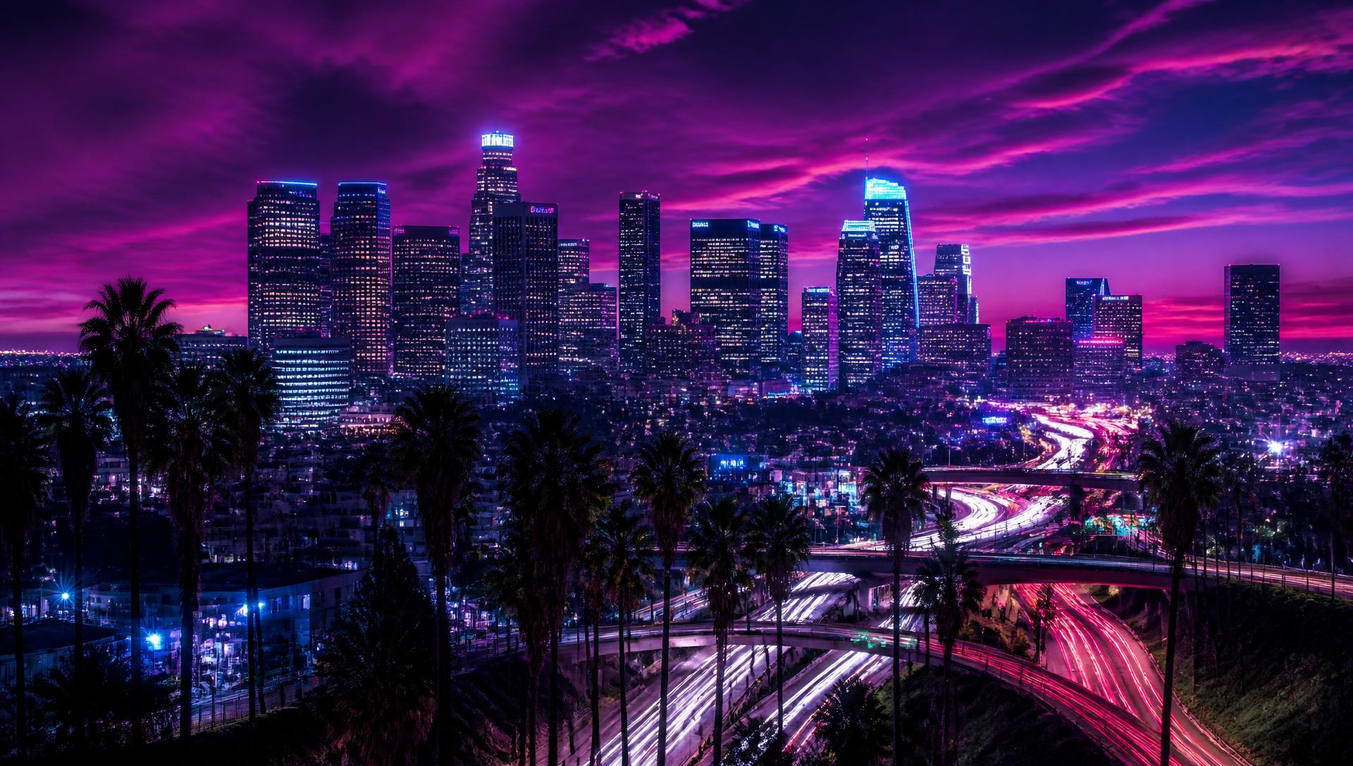 Los Angeles downtown skyline at night