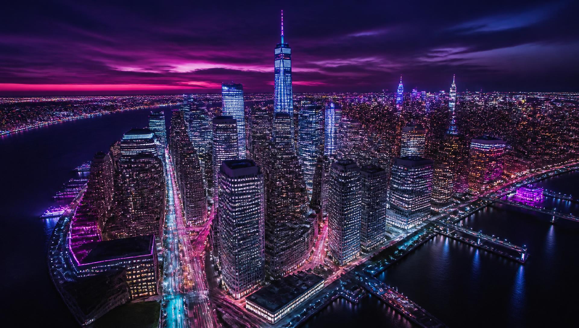 New York downtown skyline at night
