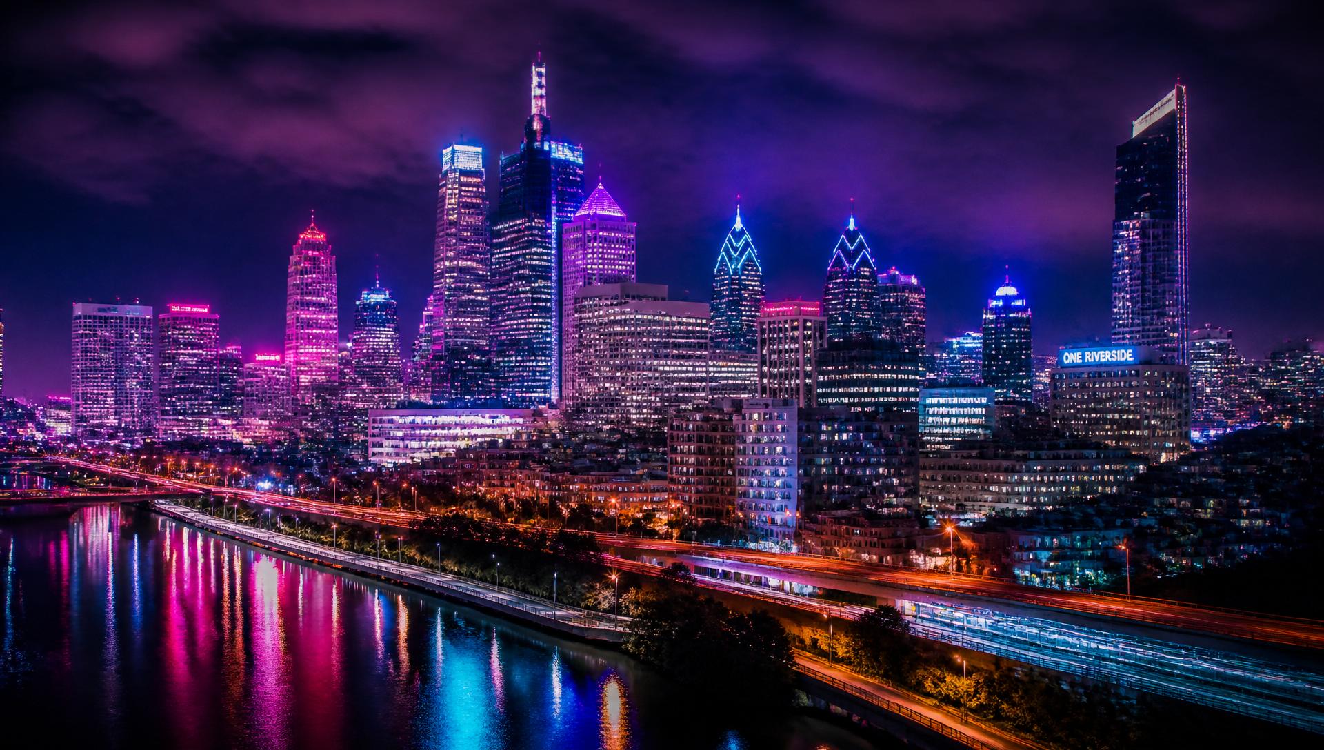 Philadelphia downtown skyline at night